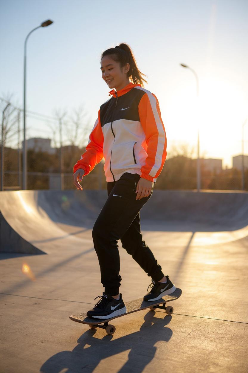 Erkek Rüzgar Geçirmez Paraşüt Kumaş Eşofman Takımı – Turuncu & Siyah