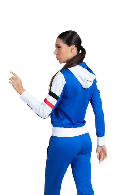 Atic Cep Fermuarlı Yakalı Parçalı Rahat Paça Dalgıç Kumaş Esnek Kumaş Bayan Eşofman Takımı