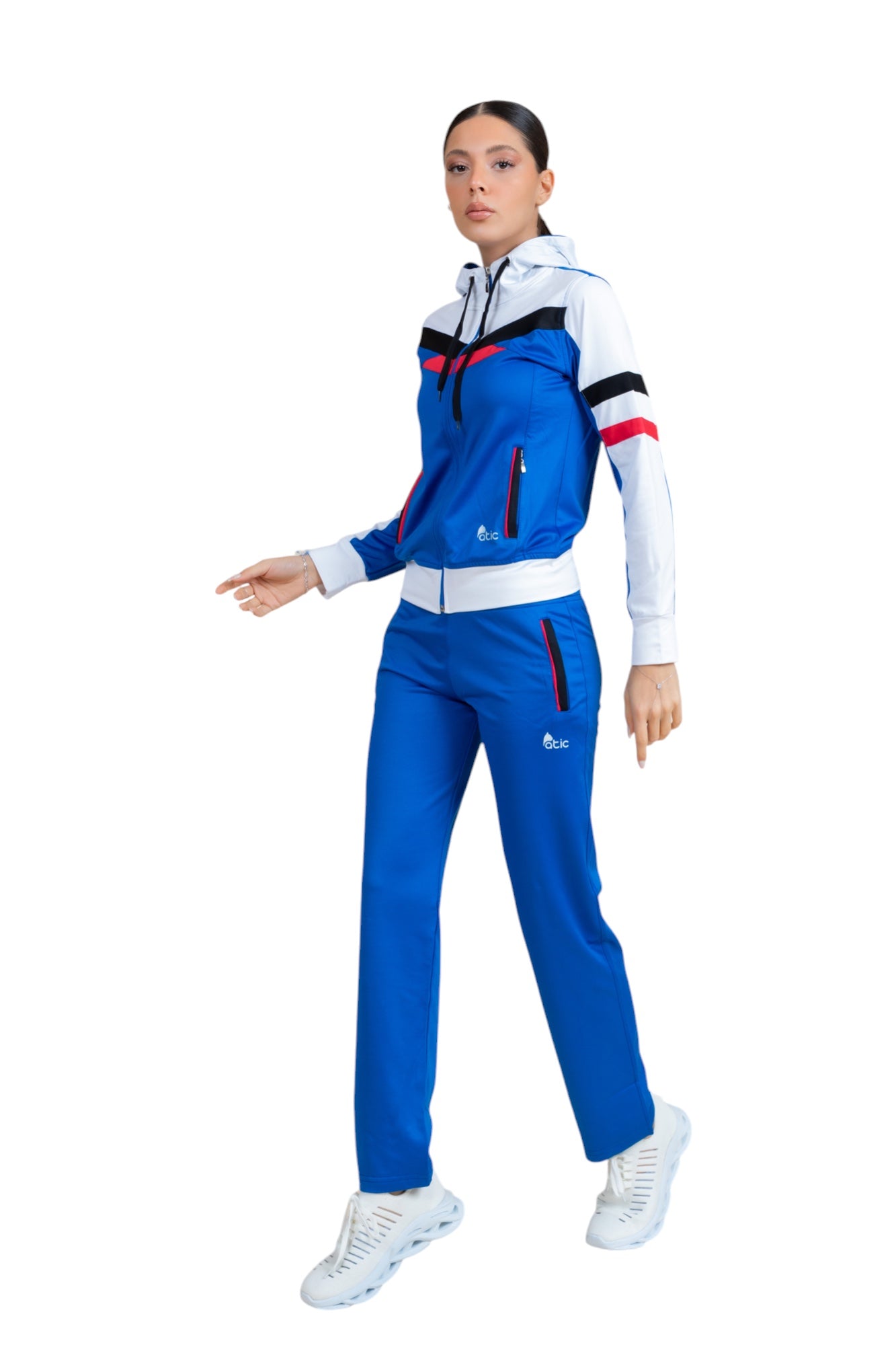 Atic Cep Fermuarlı Yakalı Parçalı Rahat Paça Dalgıç Kumaş Esnek Kumaş Bayan Eşofman Takımı