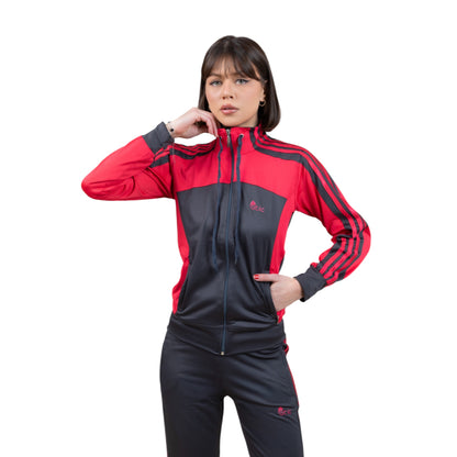 Atic Cep Fermuarlı Yakalı Düz Rahat Paça Ful Şeritli Dalgıç Kumaş Esnek Kumaş Bayan Eşofman Takımı