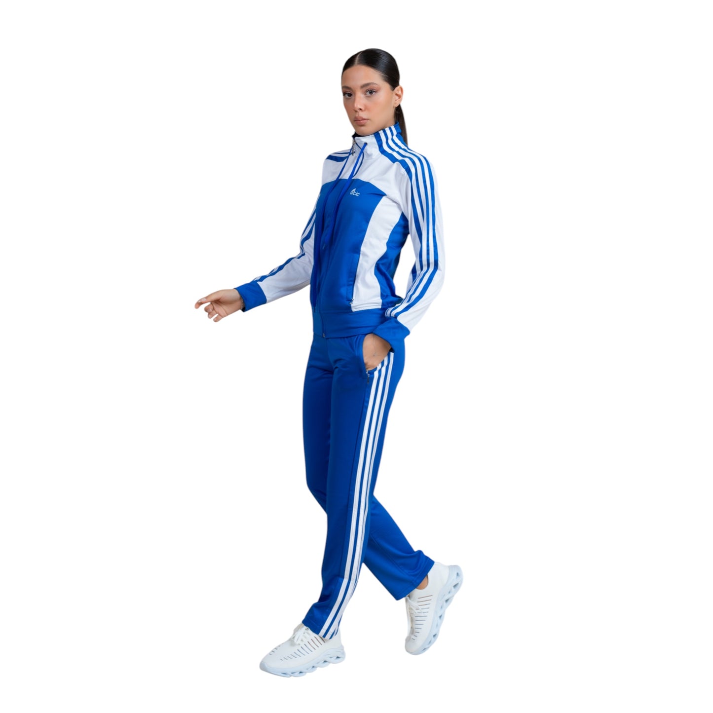 Atic Cep Fermuarlı Yakalı Düz Rahat Paça Ful Şeritli Dalgıç Kumaş Esnek Kumaş Bayan Eşofman Takımı