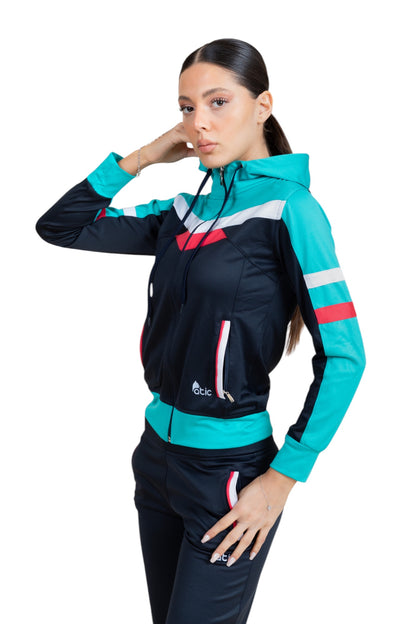 Atic Cep Fermuarlı Yakalı Parçalı Rahat Paça Dalgıç Kumaş Esnek Kumaş Bayan Eşofman Takımı