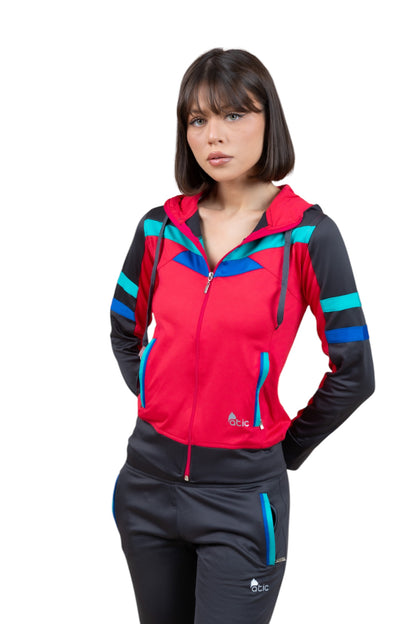 Atic Cep Fermuarlı Yakalı Parçalı Rahat Paça Dalgıç Kumaş Esnek Kumaş Bayan Eşofman Takımı