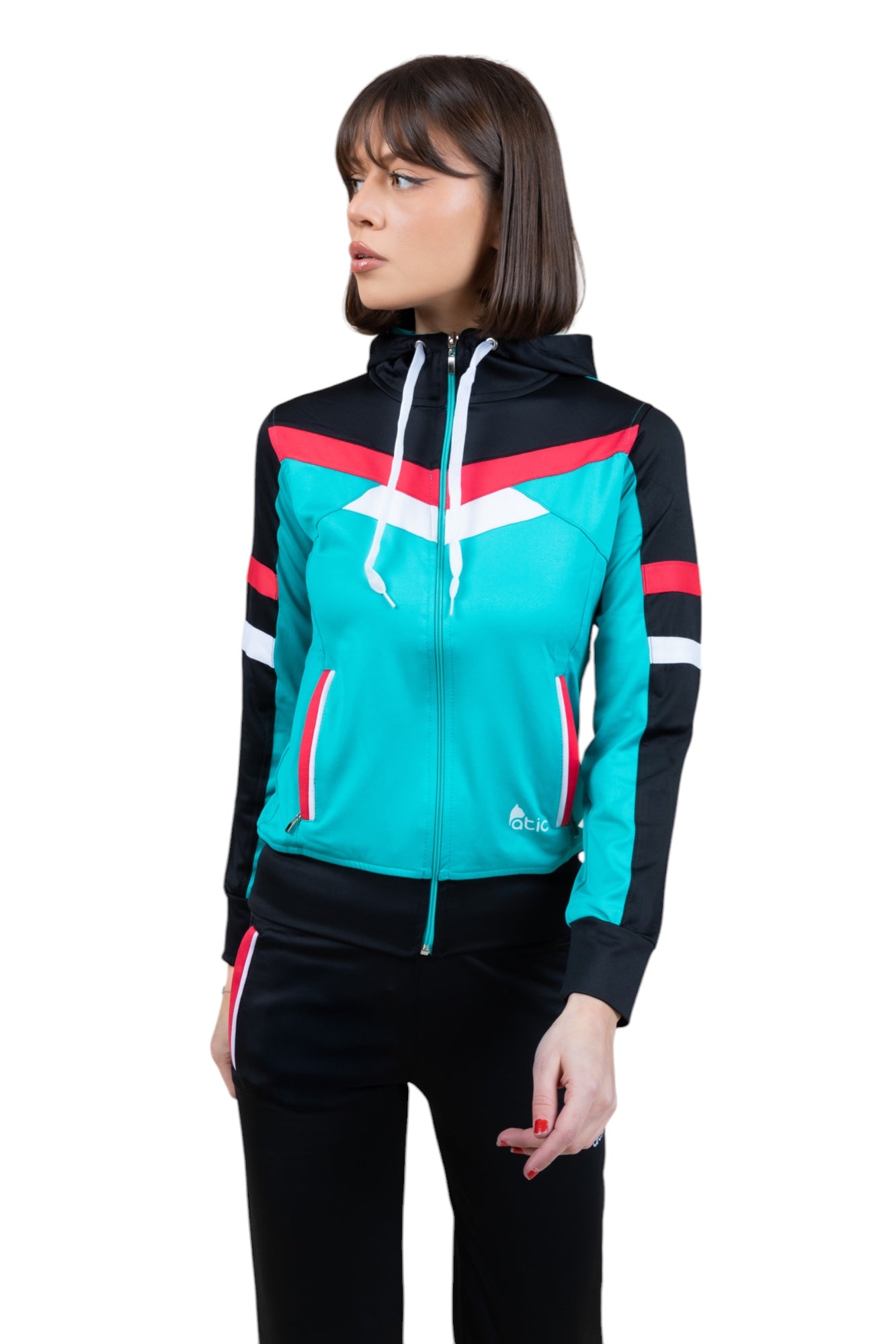 Atic Cep Fermuarlı Yakalı Parçalı Rahat Paça Dalgıç Kumaş Esnek Kumaş Bayan Eşofman Takımı