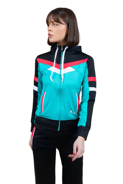 Atic Cep Fermuarlı Yakalı Parçalı Rahat Paça Dalgıç Kumaş Esnek Kumaş Bayan Eşofman Takımı