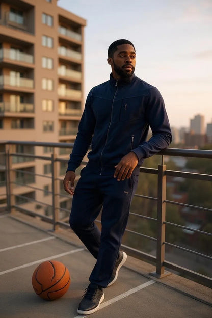 Erkek Likralı Compact Penye Eşofman Takımı – Dik Yaka, Fermuarlı, Kapüşonsuz