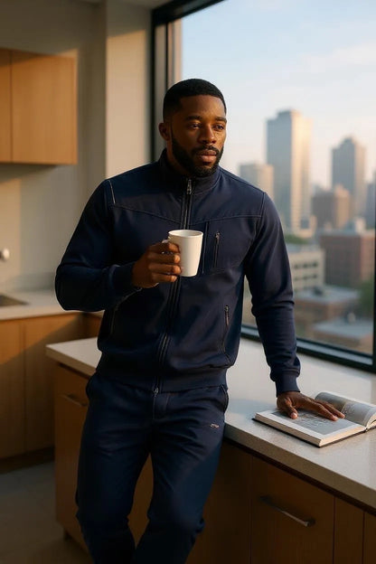 Erkek Likralı Compact Penye Eşofman Takımı – Dik Yaka, Fermuarlı, Kapüşonsuz