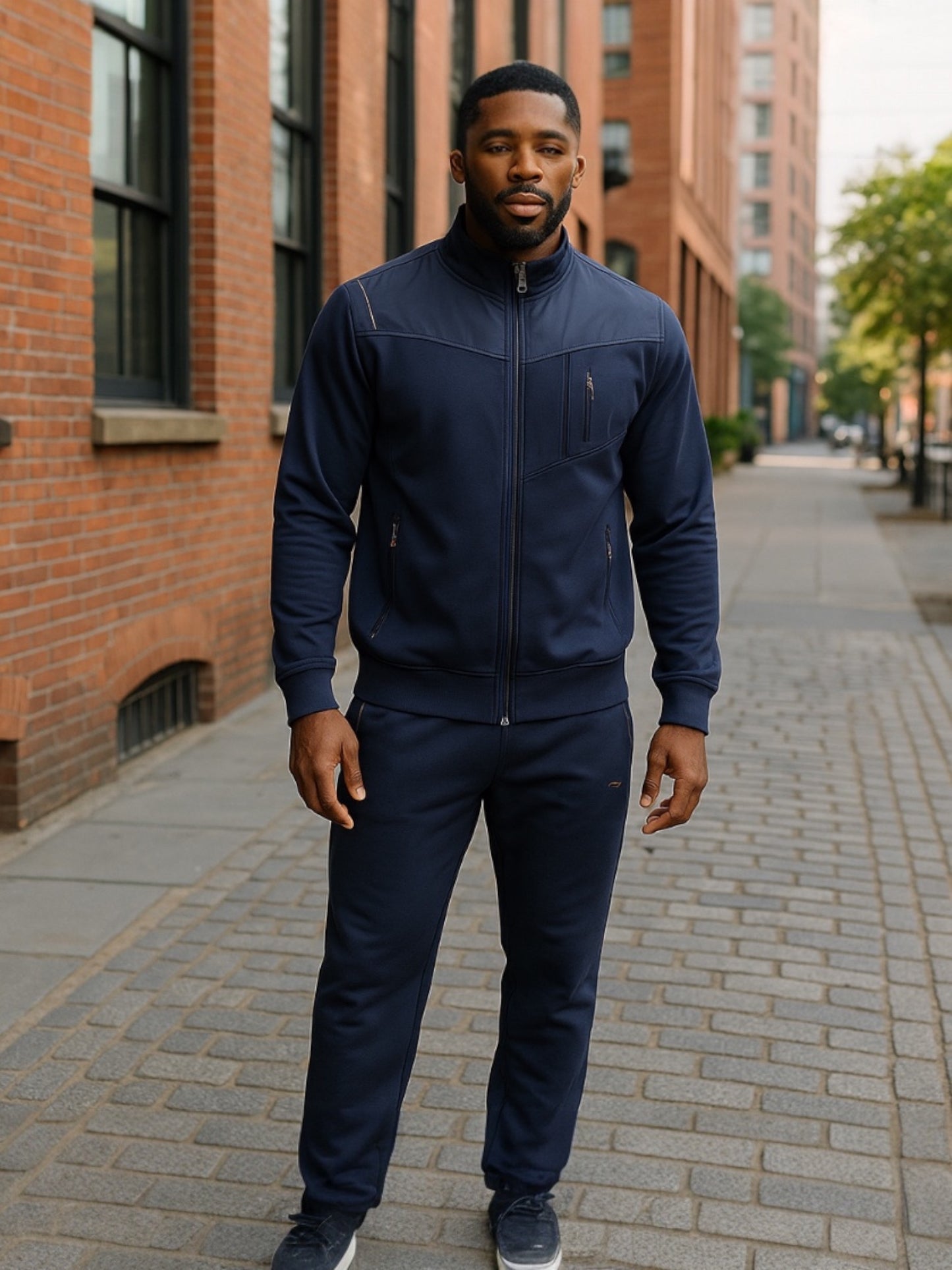 Erkek Likralı Compact Penye Eşofman Takımı – Dik Yaka, Fermuarlı, Kapüşonsuz