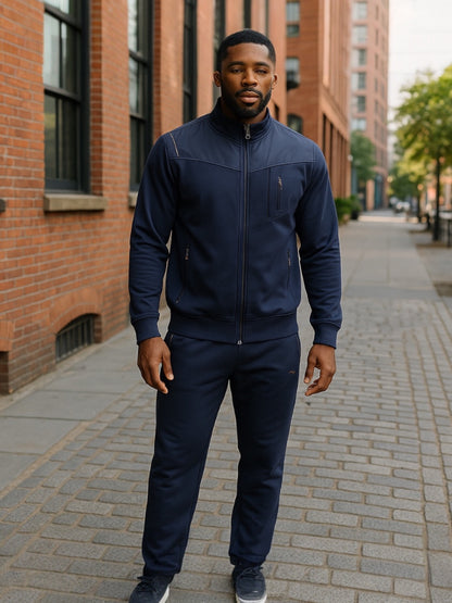 Erkek Likralı Compact Penye Eşofman Takımı – Dik Yaka, Fermuarlı, Kapüşonsuz